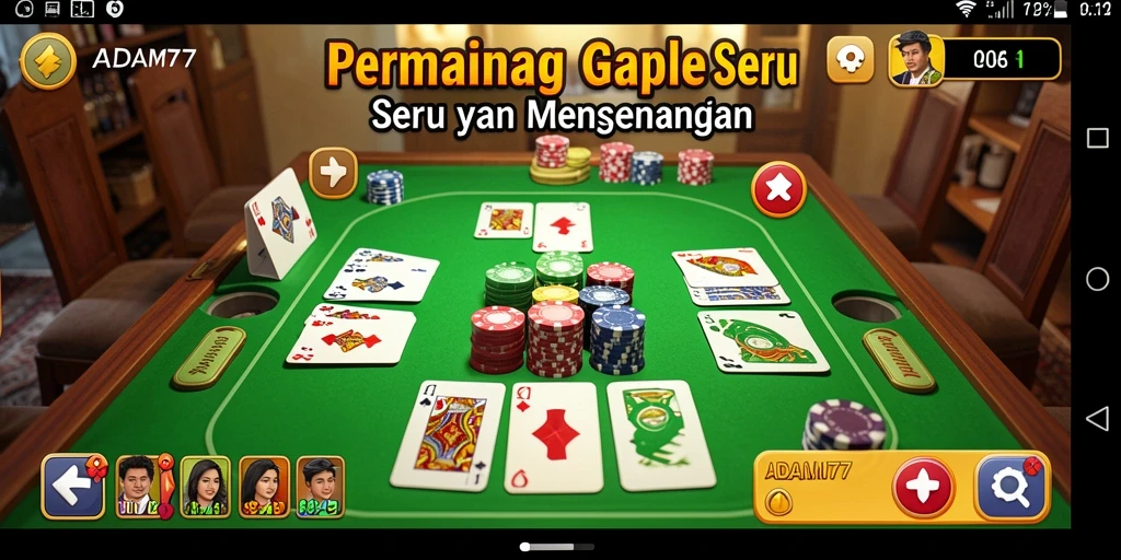 Tampilan screenshot ADAM77 menampilkan suasana permainan Gaple yang seru dan interaktif.