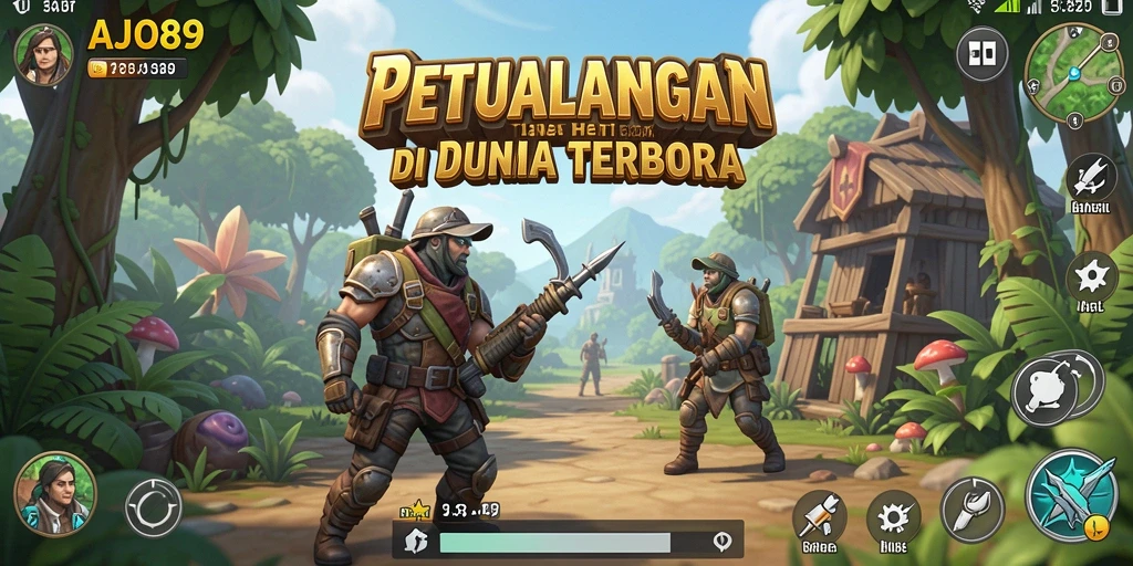 Tangkapan layar AJO89 menampilkan petualangan epik di dunia terbuka.