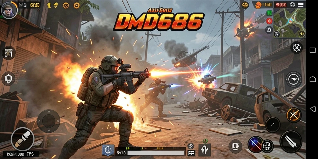 Screenshot aksi gameplay intens dalam DMD686.