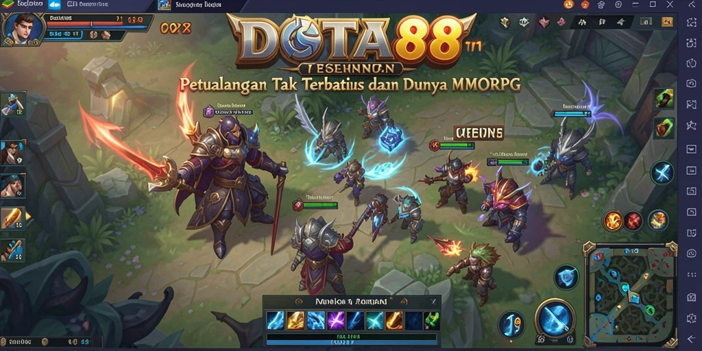 Screenshot menunjukkan aksi pertempuran epik di dunia <strong>DOTA88</strong>.