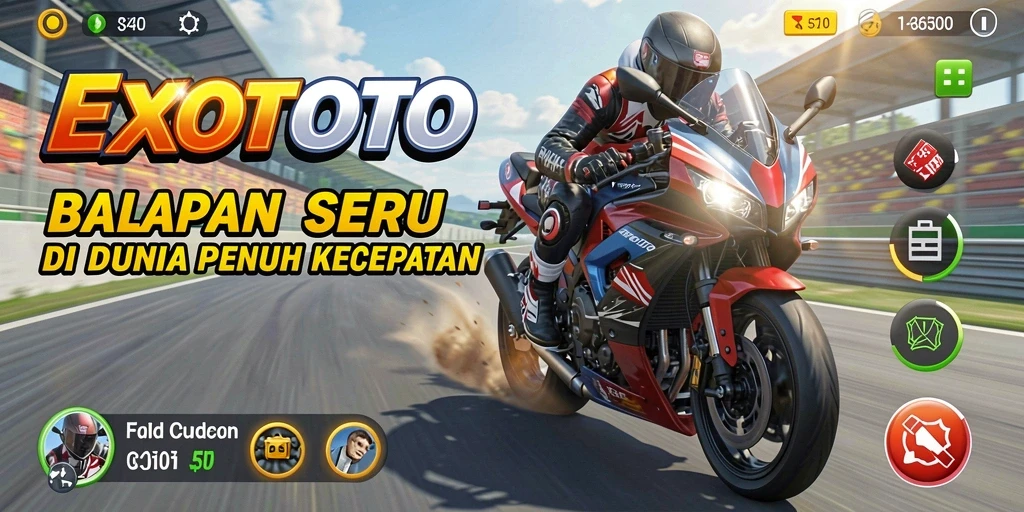 Tampilan gameplay seru EXOTOTO dengan balapan penuh aksi.