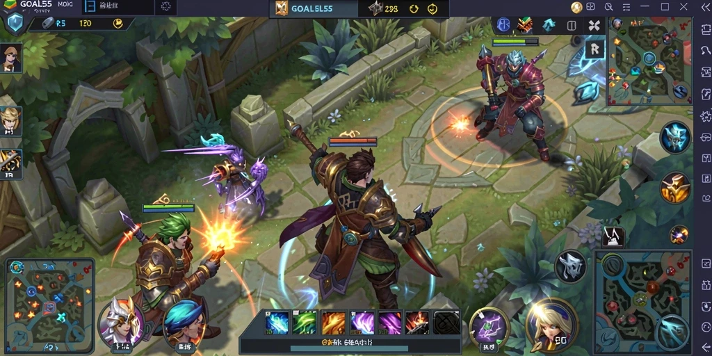 Gameplay seru dari GOAL55 yang penuh dengan strategi MOBA.