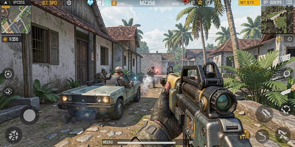 Tampilan menegangkan gameplay TPS MZ356 dengan aksi bertempur.