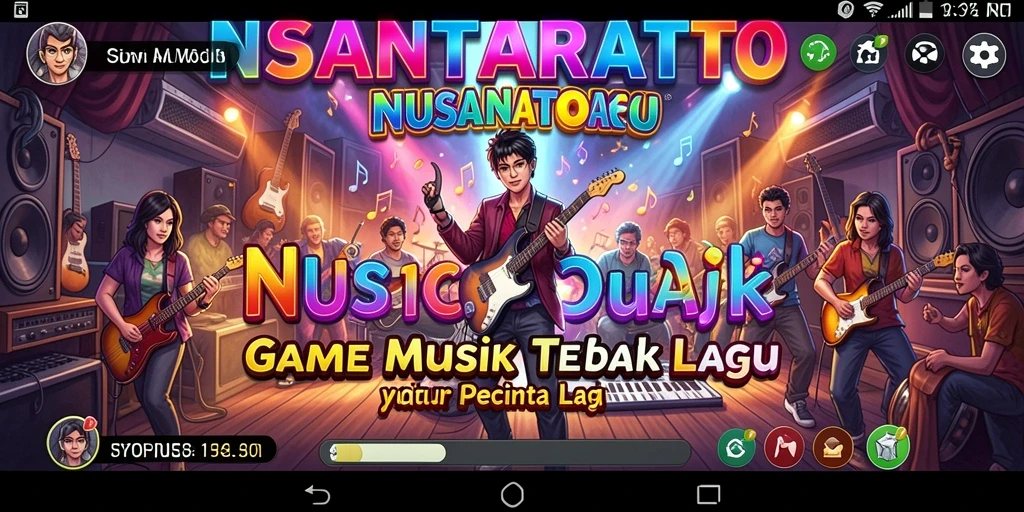 Screenshot gameplay <strong>NUSANTARATOTO</strong> menampilkan pengguna saat bernyanyi dengan lirik di layar.