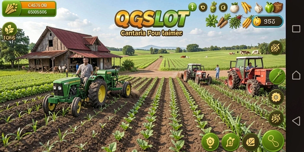 Tampilan gameplay menarik dari QQSLOT dengan aktivitas bertani.