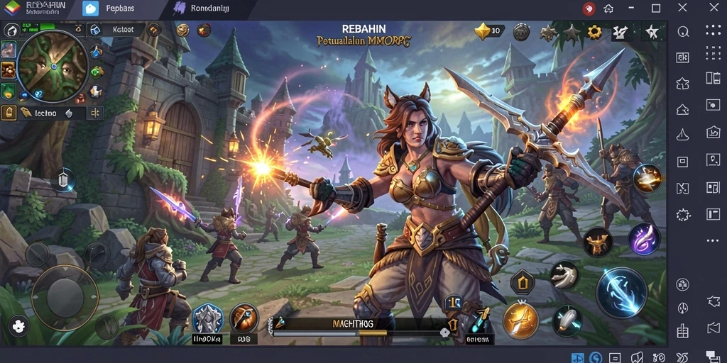 Tampilan gameplay REBAHIN dengan pertempuran epik dan grafis menawan.