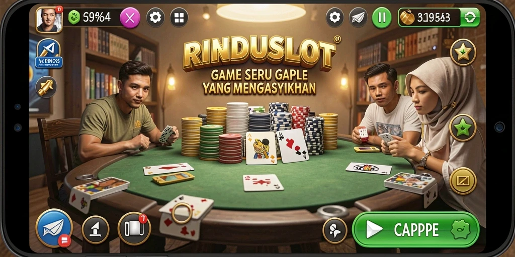 Screenshot menunjukkan gameplay seru dalam permainan Gaple RINDUSLOT.