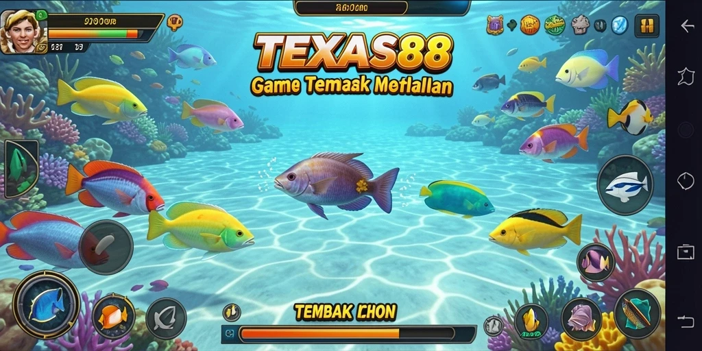 Tangkapan layar gameplay TEXAS88 dengan aksi menembak ikan.