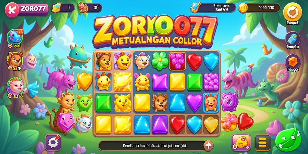 Tampilan seru gameplay ZORO77 dengan kombinasi warna-warni.